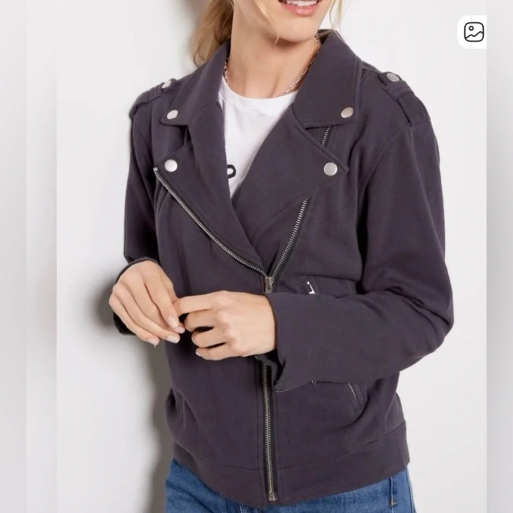 Evereve Women's Dark  Gray Biker Jacket - S charcoal gray   ,cotton.  NWOT